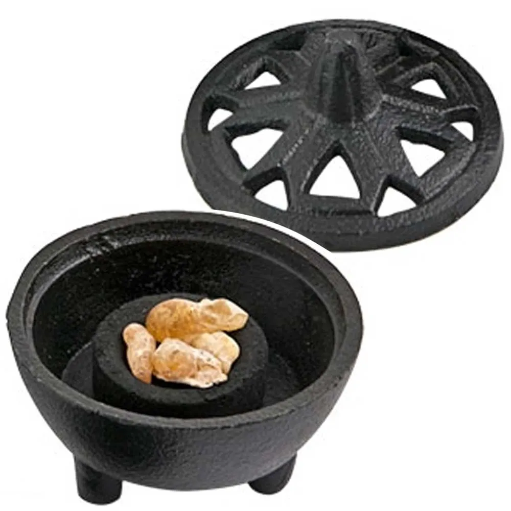 Cast Iron Cauldron Charcoal Incense Burner with Lid 3"
