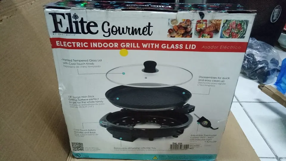 Elite Gourmet - Electric Indoor Grill with Glass lid - 120V