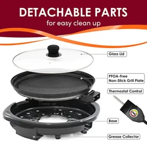 Elite Gourmet - Electric Indoor Grill with Glass lid - 120V