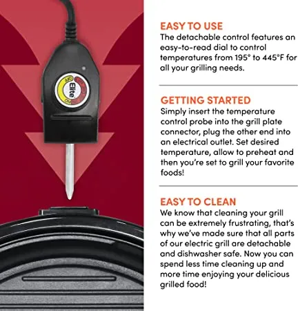 Elite Gourmet - Electric Indoor Grill with Glass lid - 120V