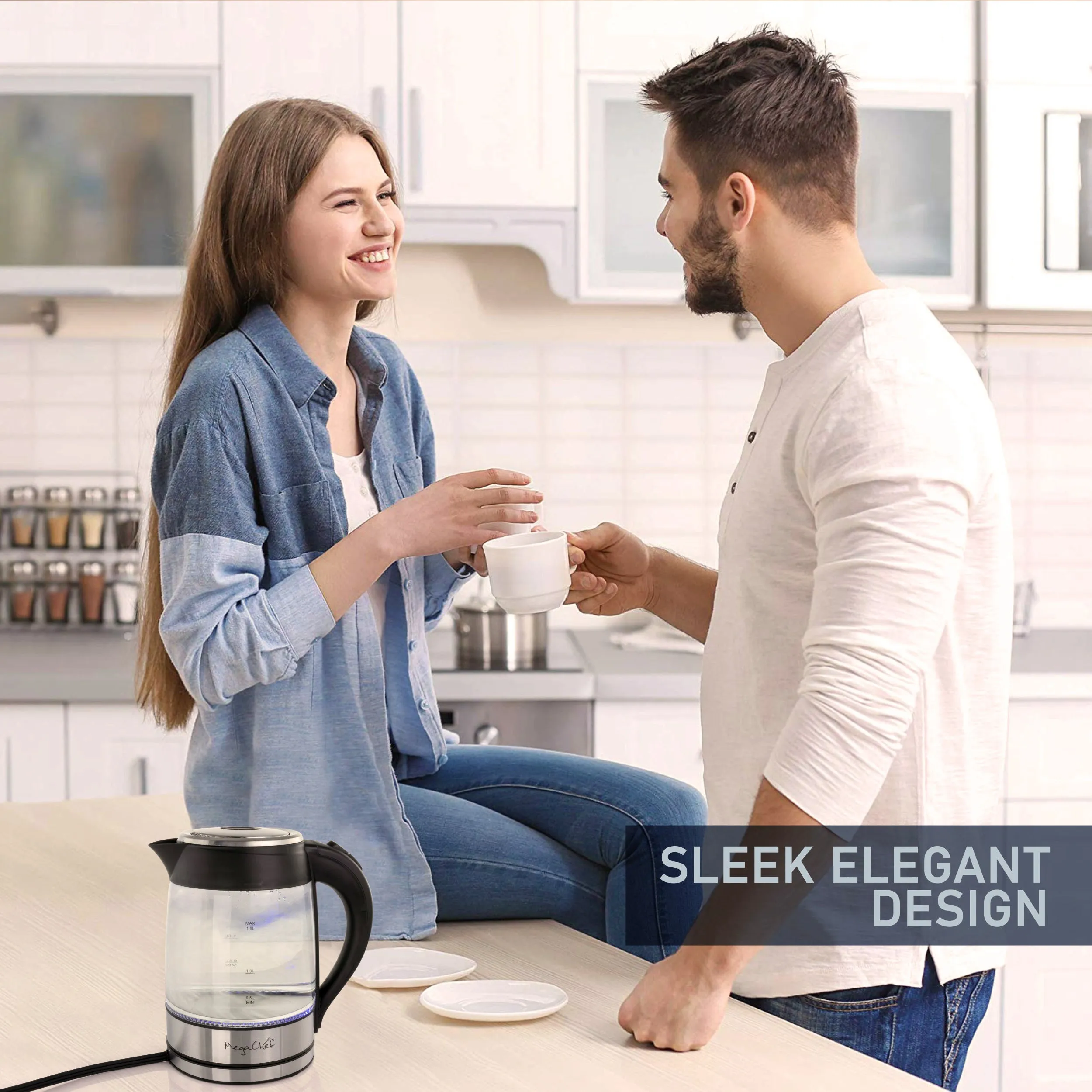 MegaChef 1.8Lt. Glass Body and Stainless Steel Electric Tea Kettle