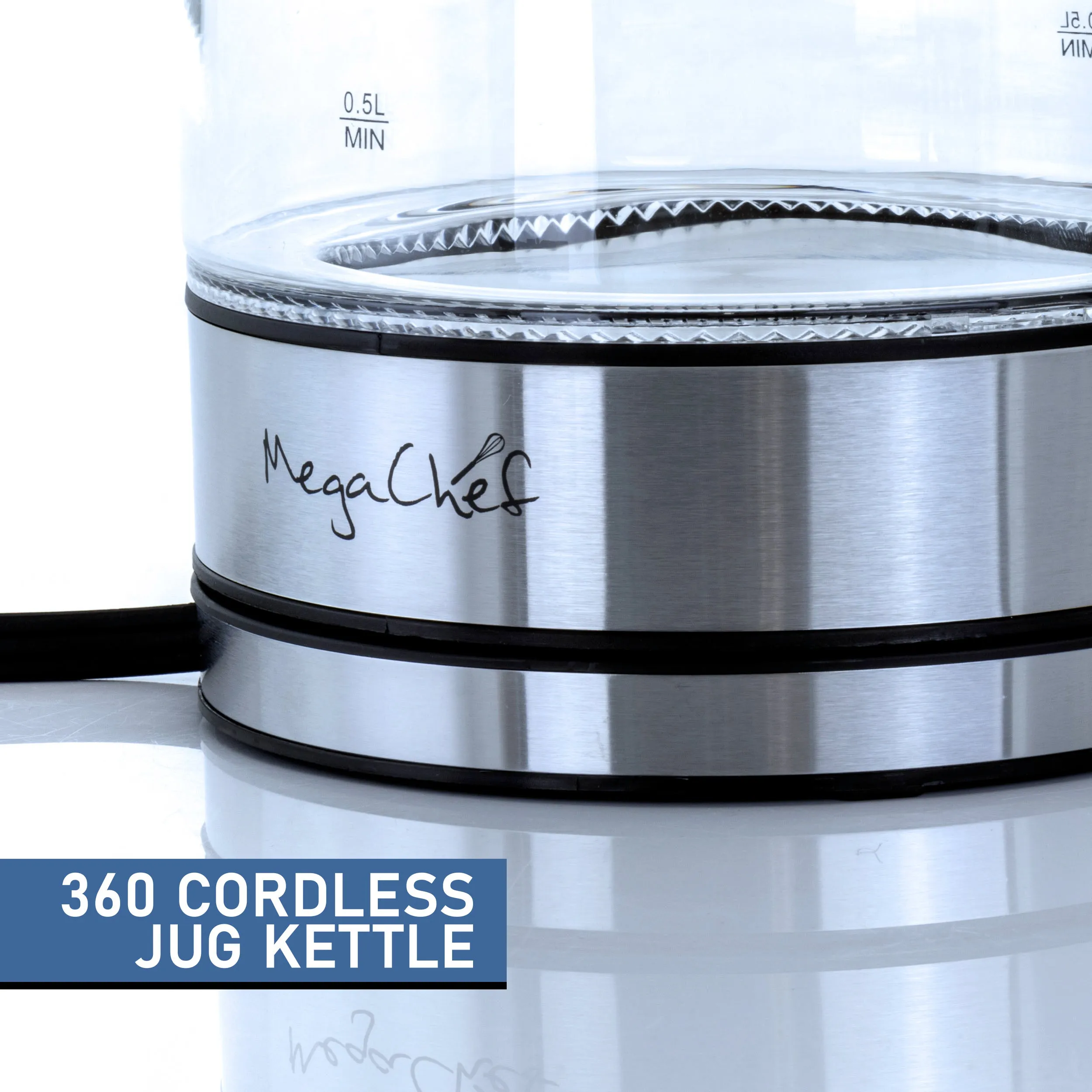 MegaChef 1.8Lt. Glass Body and Stainless Steel Electric Tea Kettle