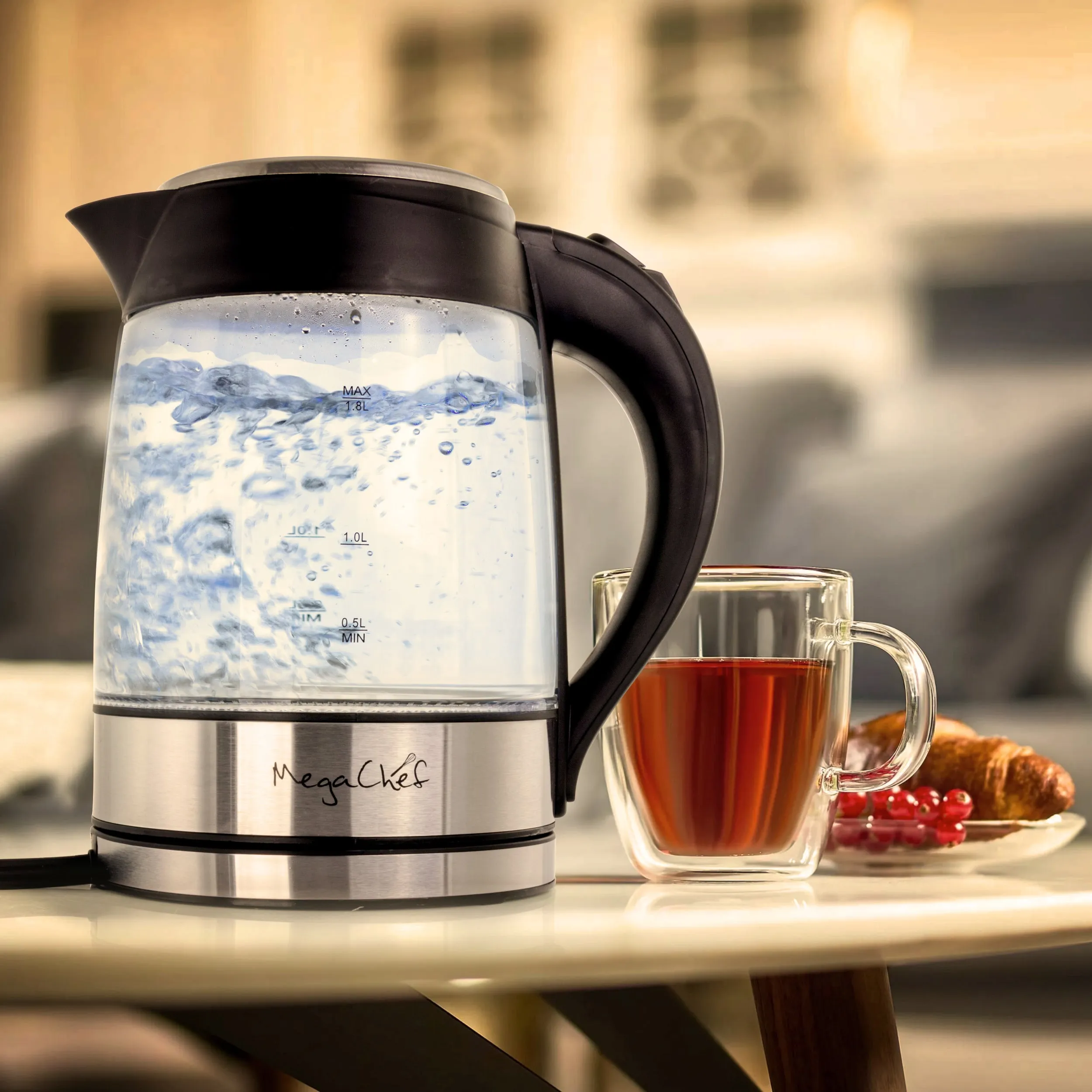 MegaChef 1.8Lt. Glass Body and Stainless Steel Electric Tea Kettle