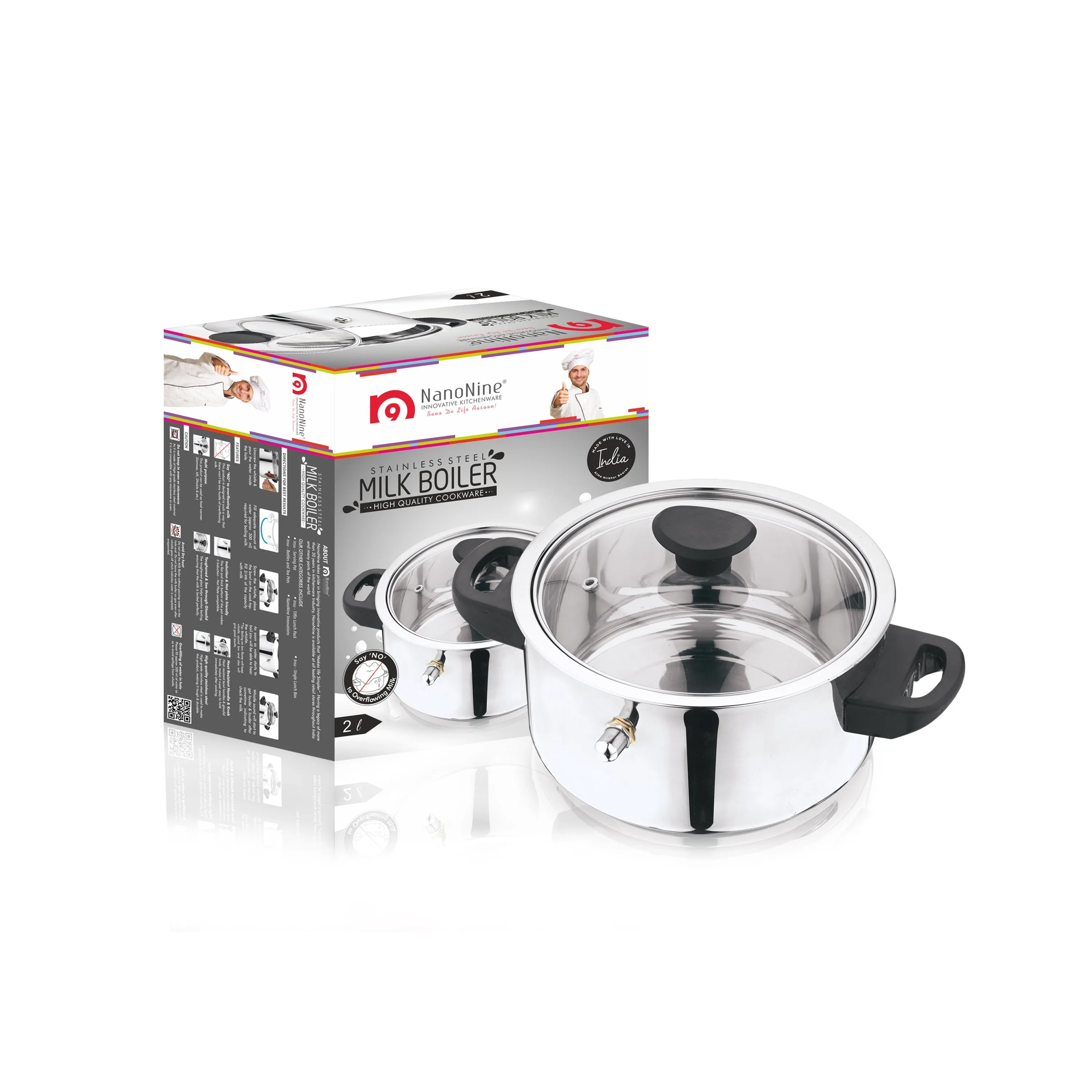 NanoNine Double Wall Milk Boiler with Glass Lid: Efficient and Safe Stainless Steel Design for Perfectly Steamed Milk Every Time