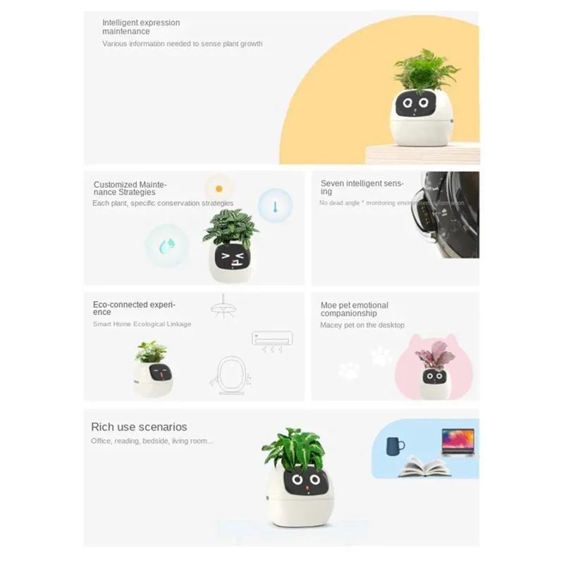 Pet Planter,USB Rechargeable Indoor Small Flower Pot For Indoor Decoration Make Raising Plant Easy And Fun