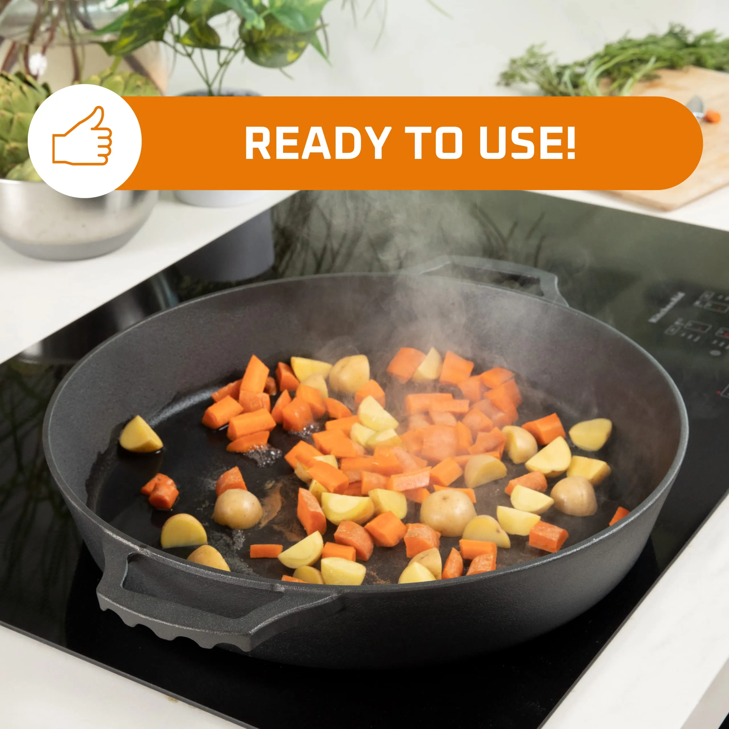 PreSeasoned Cast Iron Grill Pan For Outdoor/Indoor Cooking. 16" Large Skillet With Dual H