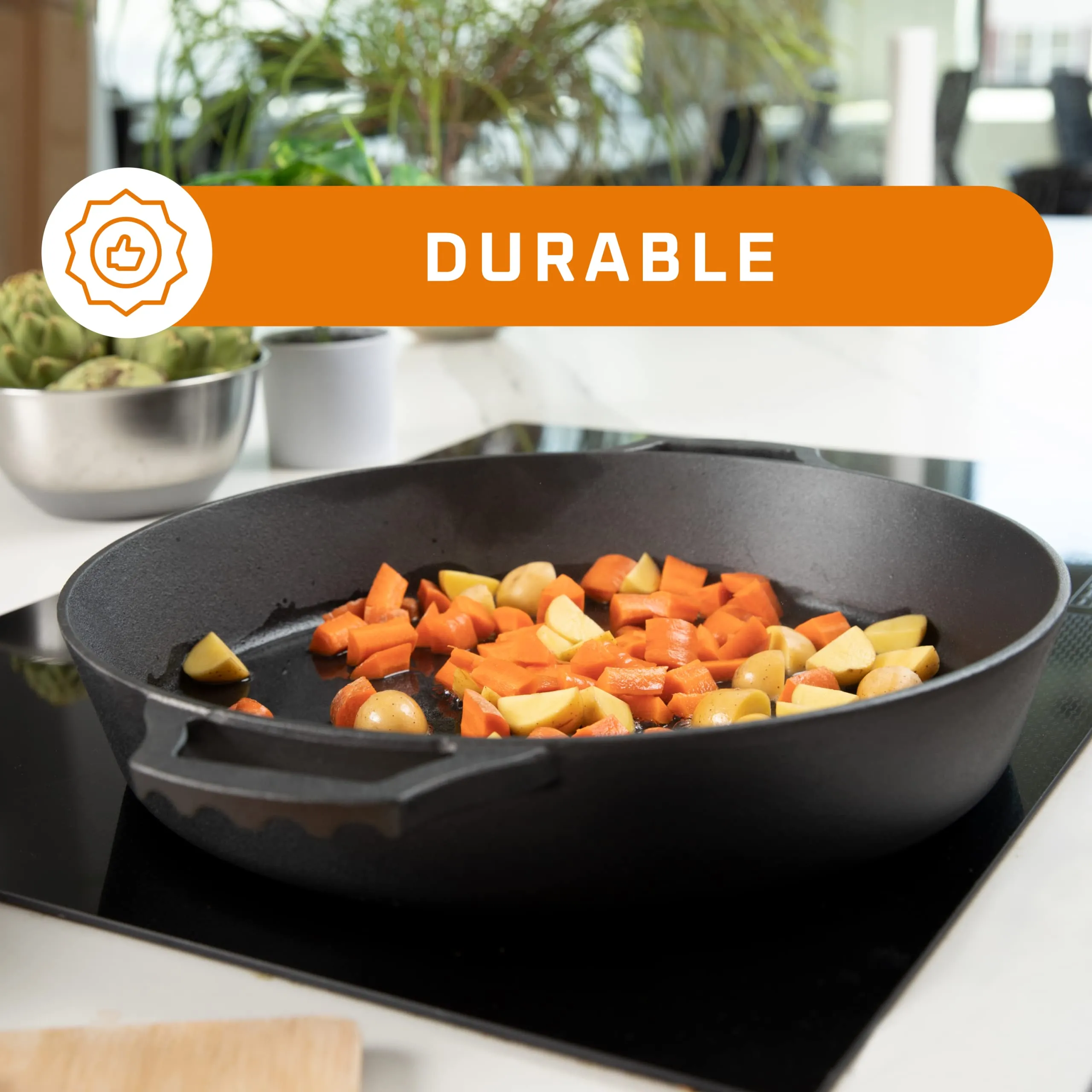 PreSeasoned Cast Iron Grill Pan For Outdoor/Indoor Cooking. 16" Large Skillet With Dual H