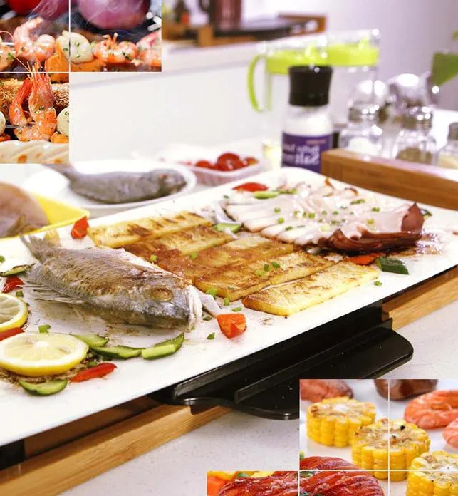 SOGA Electric Ceramic BBQ Grill Non-stick Surface Hot Plate for Indoor & Outdoor White